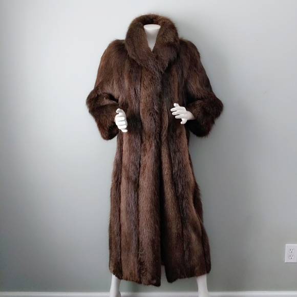 Vintage Jackets & Blazers - Vtg Long-Hair Canadian Beaver Fur Maxi Coat XS S